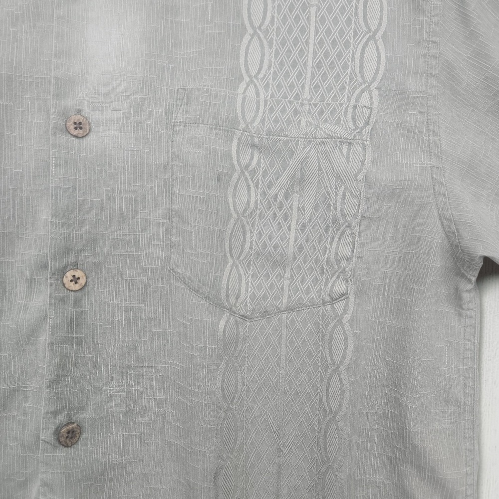 Bamboo Cay Silk Shirt Mens M Olive Green Embroidered Resort Camp Hawaiian Beach - Picture 5 of 13